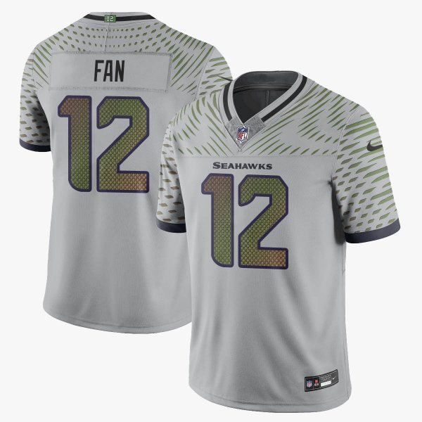 Men's Seattle Seahawks #12 Fan Gray Rivalries Collection F.U.S.E. Vapor Limited Stitched Jersey
