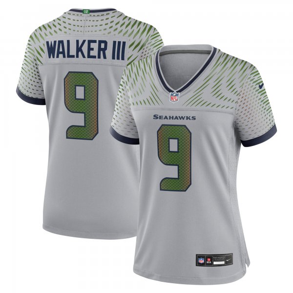Women's #9 Kenneth Walker III Seattle Seahawks Nike 2025 Rivalries Collection Game Wolf Gray Jersey