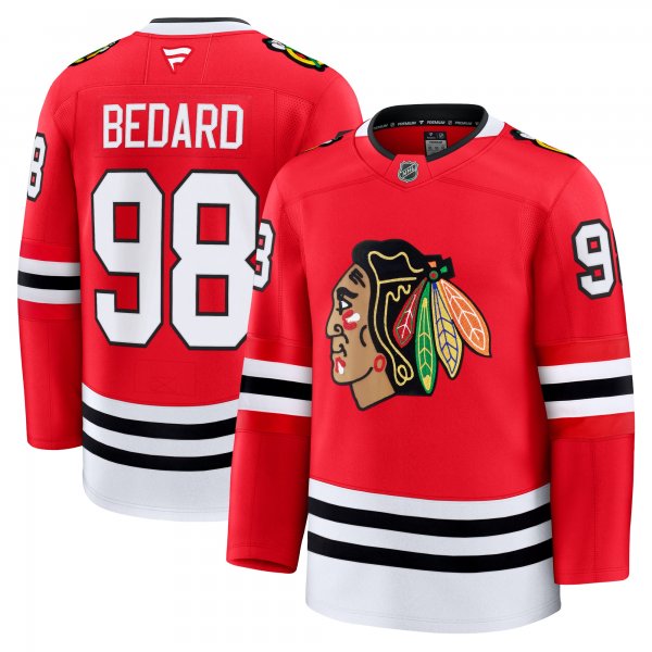 Men's Chicago Blackhawks #98 Connor Bedard Red Home Premium Jersey