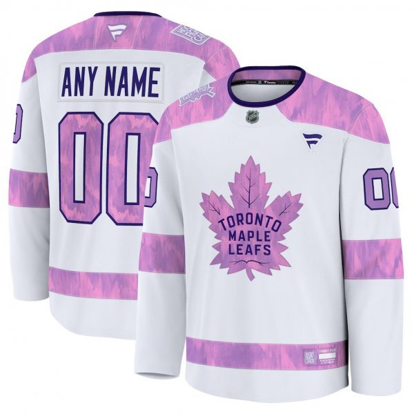 Men's Toronto Maple Leafs Fanatics White 2024 Hockey Fights Cancer Custom Practice Jersey