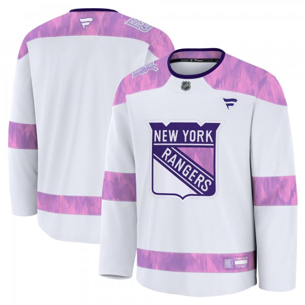 Men's New York Rangers Fanatics White 2024 Hockey Fights Cancer Practice Jersey