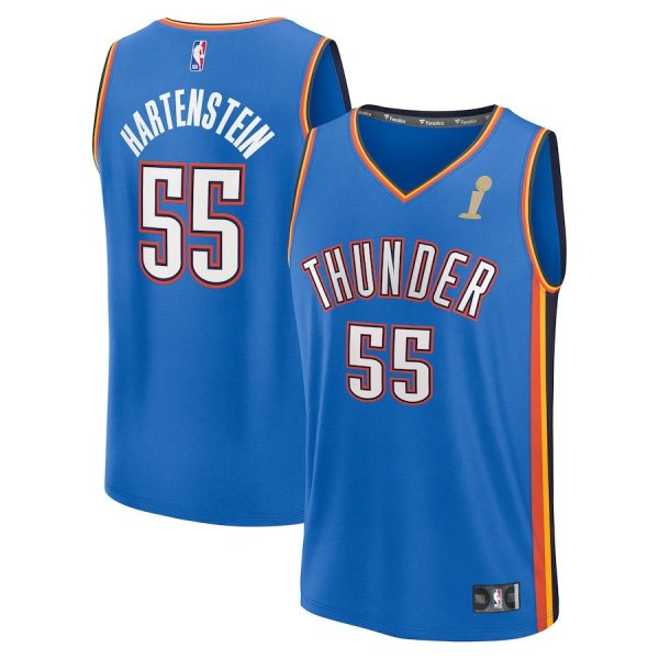 Men's #55 Isaiah Hartenstein Oklahoma City Thunder 2025 NBA Finals Champions Fast Break Replica Player Blue Icon Edition Jersey
