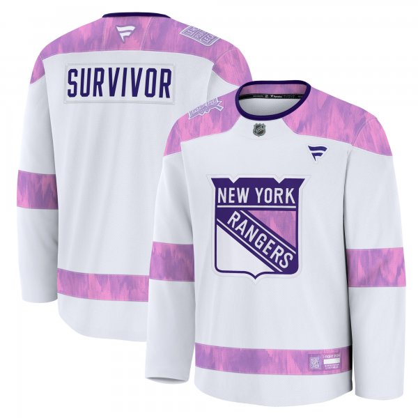 Men's New York Rangers Fanatics White Hockey Fights Cancer Practice Jersey